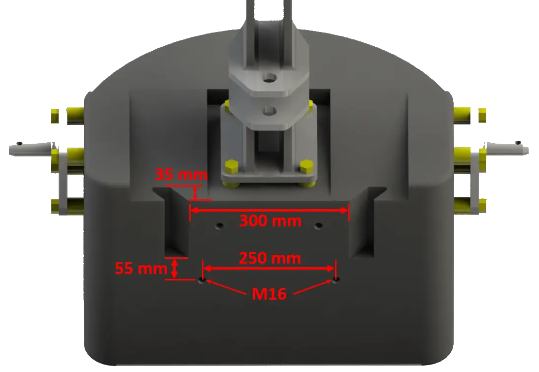 Front weight dimensions for the Connect bumper in mm